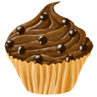 chocolate cupcake with chocolate chips and red sprinkles on top png