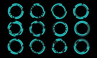 Set of sci fi blue circle user interface elements technology futuristic design modern creative on black background vector