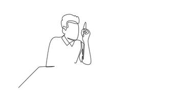 Animated self drawing of continuous line draw of young company founder formulating standard operating procedure for their startup. Business growth discussion concept. Full length single line animation video