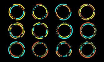 conjunto de ciencia fi azul amarillo naranja circulo usuario interfaz elementos tecnología futurista diseño moderno creativo en negro antecedentes vector