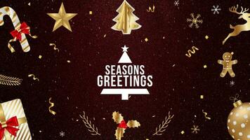 glad jul animering text, gnistrande lampor xmas träd glad jul och Lycklig ny år hälsning meddelande i engelsk. elegant animerad Semester säsong för bakgrund video antal fot. video 4k