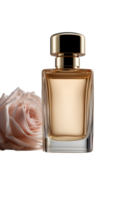 perfume bottle with white roses on transparent background ai generative png