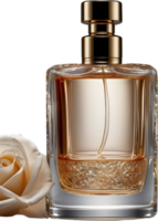 perfume bottle with white roses on transparent background ai generative png