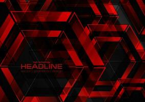 Red and black shiny glossy hexagons abstract geometry background vector