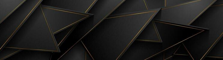 Black and golden tech abstract low poly background vector