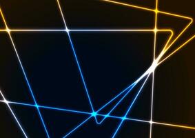 Blue orange neon lines and triangles abstract technology background vector