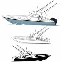 Side view fishing boat vector line art and one