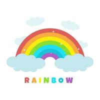 Colorful rainbow with clouds. Vector illustration.