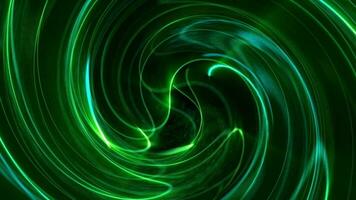 een wervelende spiraal van groen energie licht balken en exploderend deeltjes. vol hd en looping abstract beweging achtergrond animatie. video