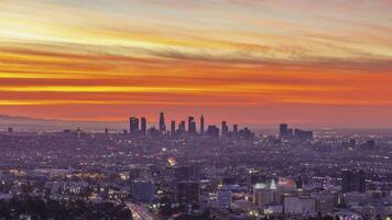 Los Angeles Cityscape at Sunrise. California, USA. Time Lapse video