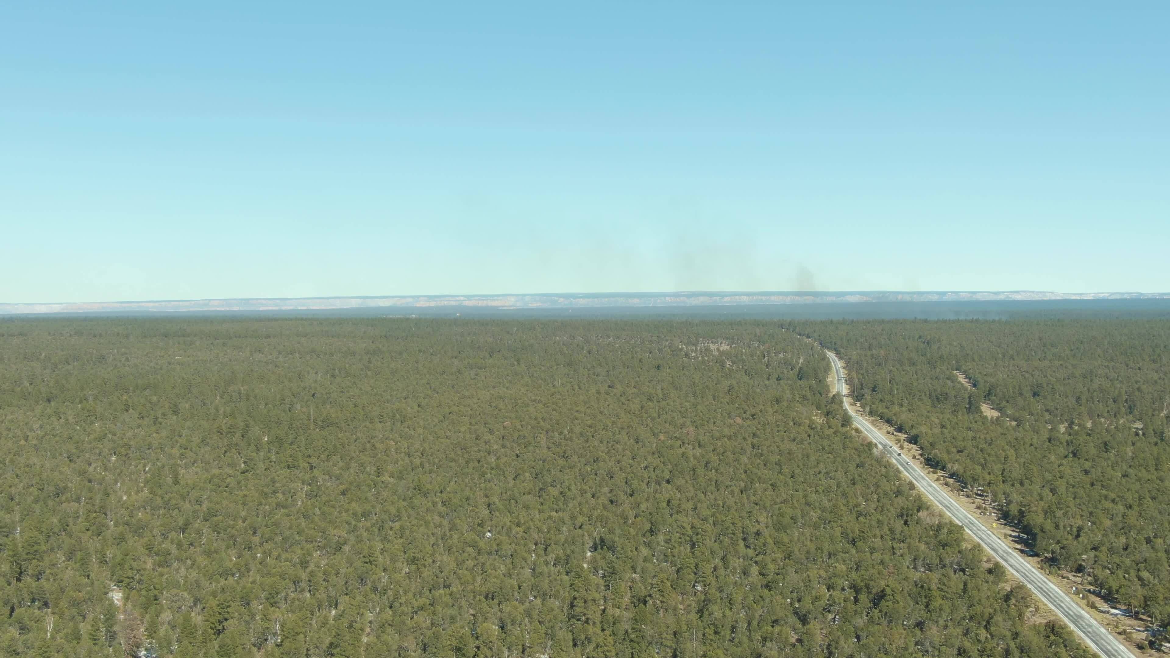 Kaibab National Forest, Grand Canyon and Road. Arizona, USA. Aerial