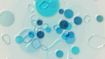 Abstract bokeh background with blue plastic effect spheres and ring squiggles. This liquid motion style background animation is full HD and a seamless loop. video