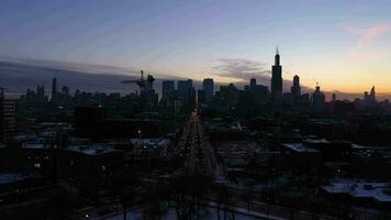 Aerial of Chicago Skyline in the Morning video