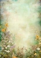 Delicate watercolor background with blurred wildflowers. photo