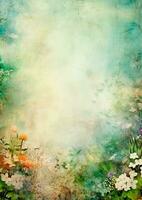 Delicate watercolor background with blurred wildflowers. photo