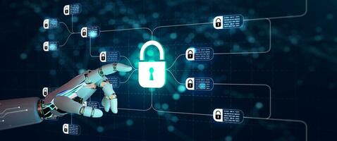 Block chain network with Artificial Intelligence Concept. Distributed Ledger Technology DLT. photo