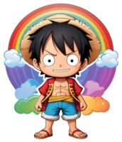 one piece luffy with rainbow color ai generative png