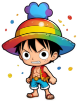 uno pedazo luffy con arco iris color ai generativo png