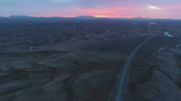 Road and Landscape of Iceland at Sunset Twilight. Aerial View. Reveal Shot video