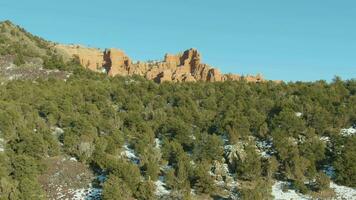 Red Canyon in Winter. Dixie National Forest. Utah, USA. Aerial View. Drone Flies Upwards video