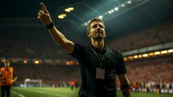 profesional fútbol árbitro en el grandioso arena.generativa ai foto