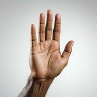 closeup of the palm of a young black African man on a light background.Generative AI photo