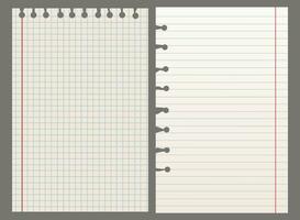 Notebook sheets of paper. Vector template for text and notes.