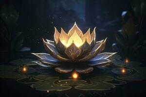 A lotus flower with flames of conceptual digital art. AI Generated photo