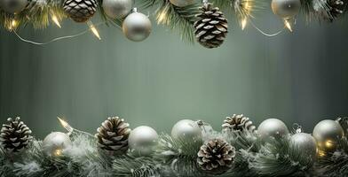 Navidad pino cono con ligero decoraciones para diseño. alegre Navidad antecedentes. ai generado foto