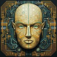 the head of a man on an electronic circuit.AI Generated photo
