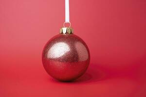 Christmas ball on red background. AI Generated photo