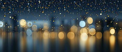 Bokeh backdrop in blue and gold hue. AI Generated photo