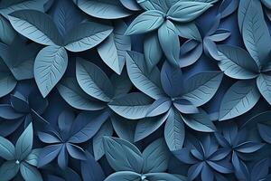 Kaleidoscope of blue paper leaves on a blue background. AI Generated photo