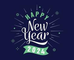 2024 Happy New Year Holiday Design Green And White Abstract Vector Logo Symbol Illustration With Blue Background