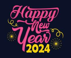 2024 Happy New Year Holiday Design Pink And Yellow Abstract Vector Logo Symbol Illustration With Blue Background