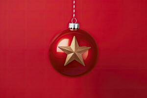 Christmas ball on red background. AI Generated photo