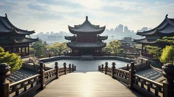 chino arquitectura, un Rico tapiz de tradicional y moderno edificio diseños ai generado foto