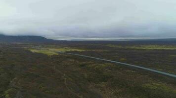 Fissures in Thingvellir National Park. Iceland. Aerial View. Drone Flies Backwards video