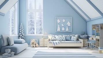 Modern Interior Kids Bedroom Design. AI Generated photo