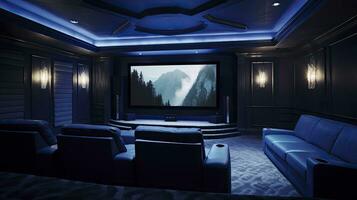 Modern Interior Home Theatre Room Design. AI Generated photo