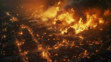 Overhead Perspective of a City Engulfed in Flames. AI Generated photo