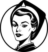 Nurse, Black and White Vector illustration