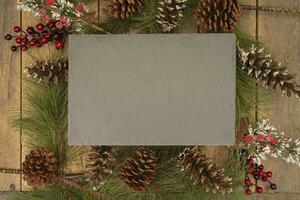 Christmas Christmas Themed Background with Blank Piece of Slate for Copy photo