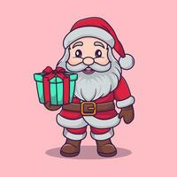 Cute Santa Claus santa claus holding gift box vector cartoon illustration