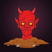 Scary red daemon face vector illustration