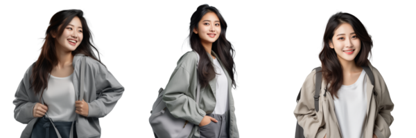 Cheerful asian girl wearing casual outfit with transparent background AI Generative png