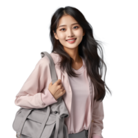 Cheerful asian girl wearing casual outfit with transparent background AI Generative png