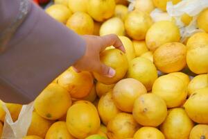 young women choosing Lemon selling in supermarkets in istanbul photo