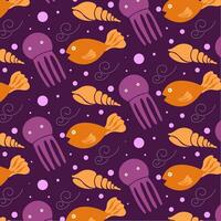 seam pattern with fish and bubbles vector