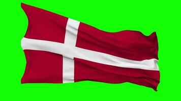 Danmark flagga vinka sömlös slinga i vind, krom nyckel grön skärm, luma matt urval video